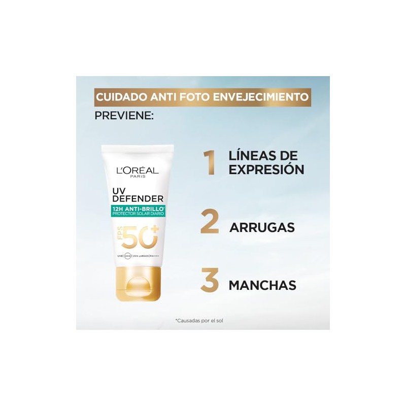 L'Oréal Paris Protector Solar Diario Anti-Brillo FPS50+ UV Defender, 40ml
