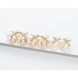 Pearl Earrings Stud Gold Jewellery Gifts for Women Ladies, Freshwater Cultured Pink Pearl Hypoallergenic Pierced Ear Rings 14k Gold Plated