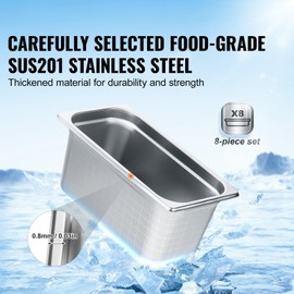 Happybuy 8 Pack 1/3 Size Hotel Pans, Anti-Jam Stainless Steel Steam Table Pans with Lids, 0.8mm Thick, 6-Inch Deep, Commercial Catering Food Storage Pans for Industrial & Scientific Use