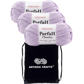 Premier Yarns Parfait Chunky Lilac 1150-04 (3-Skeins - Same Dye Lot) Weight S Bulky #6 Polyester Yarn for Crocheting and Knitting with Project Bag