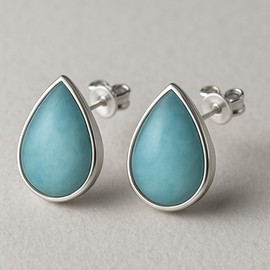 925 Sterling Silver Fashion Stud Earrings Natural Gemstones for Women Teardrop Pear Shape Modern Stud Earrings Birthstone Jewelry, Sterling Silver, Larimar