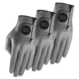 Golf Gloves Men -Cabretta Leather Pack of 3 Gloves – for All Weather Conditions – Soft Feel Grip, Breathable - Left/Right Handed Golfer – Vibrant Colours (Grey, Medium, To Be Worn In Left Hand)