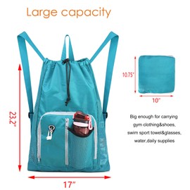BeeGreen Drawstring Backpack Sports Bags Workout Gifts Bag Gym Gear Backpack for Men Women Swim Bags for Swimmers Pool Beach Backpack Lake Blue