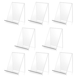Bymivofun Pack of 8 Acrylic Book Stands, Transparent Oblique Brochure Stand, Clear Acrylic Book Display for Phones, Signs, Brochures, Menu Posters, Magazines