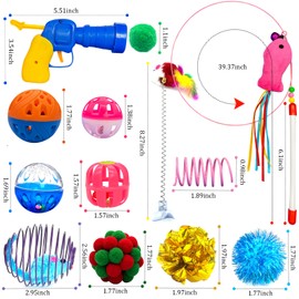 HerMia Cat Toys Variety Pack for Kitty 84 Pieces, Kitten Interactive Toys Bundle Set with Plush Ball Launcher, Bell Ball, Cat Wand, Cat Crinkle Ball, Cat Spiral Spring