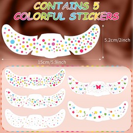 Rainbow Pride Glitter Freckles Face Tattoo, Waterproof Sparkle Heart Freckles Makeup Patches for Face Festival Rave Accessories 5 Sheets
