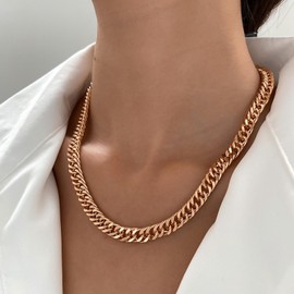 TseenYi Chunky Chain Necklace Gold Cuban Link Chain Necklace Vintage Thick Chain Choker Necklace Minimalist Cuban Chain Chunky Necklace Jewelry for Teen Women and Girls