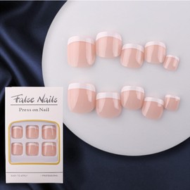 Press On Nails, Toenails False French Tip Short, Stick On Nails Square for Women, Fake Toenails Nude Pink, Toenail Extensions Reusable, False Toenails For Big Toe