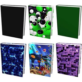 Easy Apply, Reusable Book Covers 6 Pk. Best Jumbo 9x11 Textbook Jacket for Back to School. Stretchable to Fit Most Medium Hardcover Books. Perfect Fun, Washable Designs for Girls, Boys, Kids and Teens