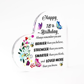 Acryl-Geburtstagsgeschenk zum 18. Geburtstag für Mädchen Herzförmiges Andenken mit Schmetterling und Blumen. Ein außergewöhnliches Geburtstagsgeschenk für Tochter Schwester Nichte Freunde und Teenager