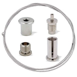 Universal Suspension Set for Medium Loads, Ceiling Fixer, Screw Cap, Wire Rope Holder/Gripper, Wire Rope Diameter 1.5 mm, Length 3000 mm