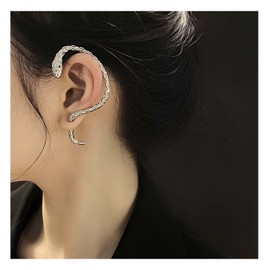 Allereya Vintage Snake Ear Cuff Wrap Earrings Snake Ear Clip Wrap Earring Silver Snake Ear Cuff Earrings Punk Snake Ear Crawler Earrings Jewellery for Women and Girls (Silver)