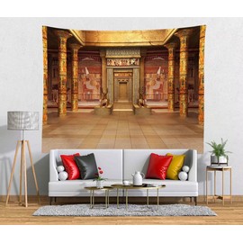 BELECO Ancient Egypt Tapestry Egyptian Temple Hypostyle Hall Golden Palace Tapestry Wall Hanging Archaeology Culture Hieroglyphic Wall Mural Art Tapestry for Bedroom Living Room Dorm 60x40 Inches