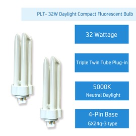Cemlorot 6pack PLT 32W Triple Tube Fluorescent Light Bulb, 5000K Bright White Daylight 4-Pin GX24-3 Type Base，High Transparency CRI 86