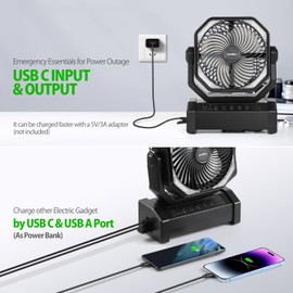 AddAcc 20000mAh Rechargeable Camping Fan - Battery Operated Fan with Light & Remote, Auto Oscillating, 4 Timer, 60 Hrs Work Cordless Tent Fan for Travel Outdoor RV Garage Power Outage Emergency