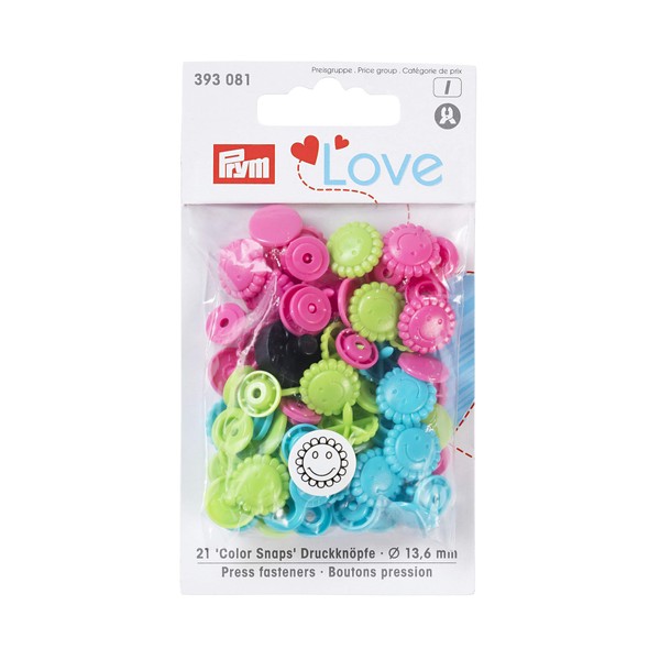 Prym Love Druckknopf Color Blume 13,6 mm türkis/grün/pink, Polyester