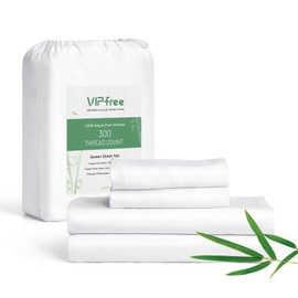 Vipfree Queen Sheet Set, 100% Rayon Derived from Bamboo, 4-Piece, 16 Inch Deep Pockets, Cooling Sheets for Queen Size Bed Set, Breathable & Silky Soft, Hotel Bedding Sheets & Pillowcases, White