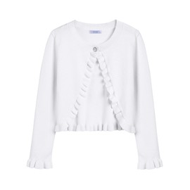 Arshiner Girls' Basic Cardigan Shrug Ruffle Short Bolero Elegant Bolero Jacket Short for Communion Dress Christening Dress, White