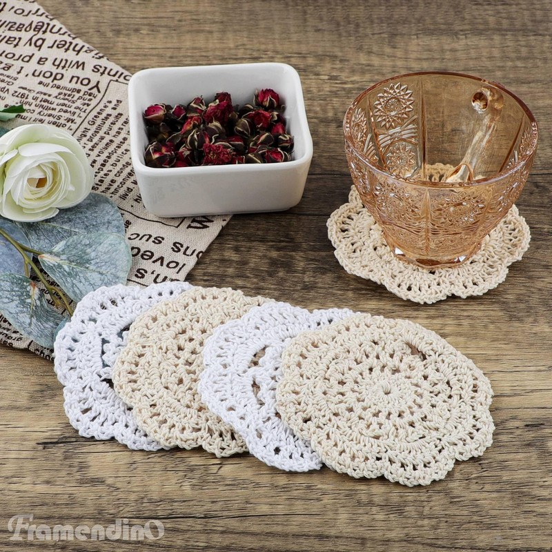 Framendino, 12 Pack 4 Inch Crochet Doilies Round Cotton Handmade