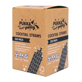 PUKKA party Paper Cocktail Straws – Pack of 250 Eco-Friendly, Biodegradable Drinking Straws – Extra Strong Durability, Lasts up to 24 Hours in Water – Counter Display Unit with Tear-Away Top – 14cm