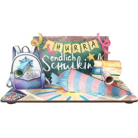 Einschulung Mädchen Geschenk - Hurra - Schuldkind 3D-Holzkarte | Geldgeschenke, Karte Einschulung Mädchen, Einschulungsgeschenke Mädchen, Schulkind 2024 Mädchen, Deko Einschulung Mädchen