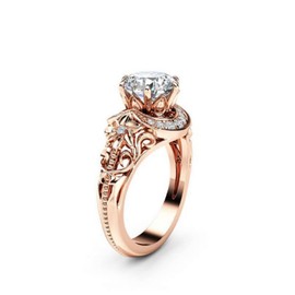 HUKQBUNX 18k Rose Gold morsonite Hollowed Out Flower Flower Crescent Diamond Multi Crystal gem morsonite Women's Precious Fashion Wedding Engagement Diamond Ring Size 6-10, Size 7, Gold,Silver,Rose