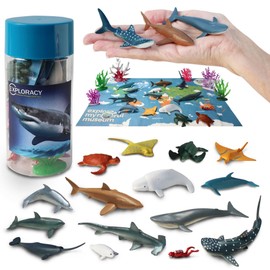 EXPLORACY 15Pcs Mini Sea Animal Collectable Toy Figurines Collection Pack for Kids Ocean Sea Shark Whale Toys Figures Playset Sensory Bin Birthday Toddlers Children Boys Girls 3+