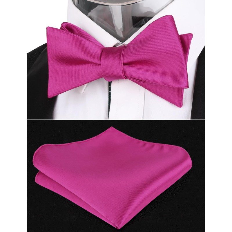 Alizeal Mens 2pcs Solid Self-tied Bow Tie and Pocket Square