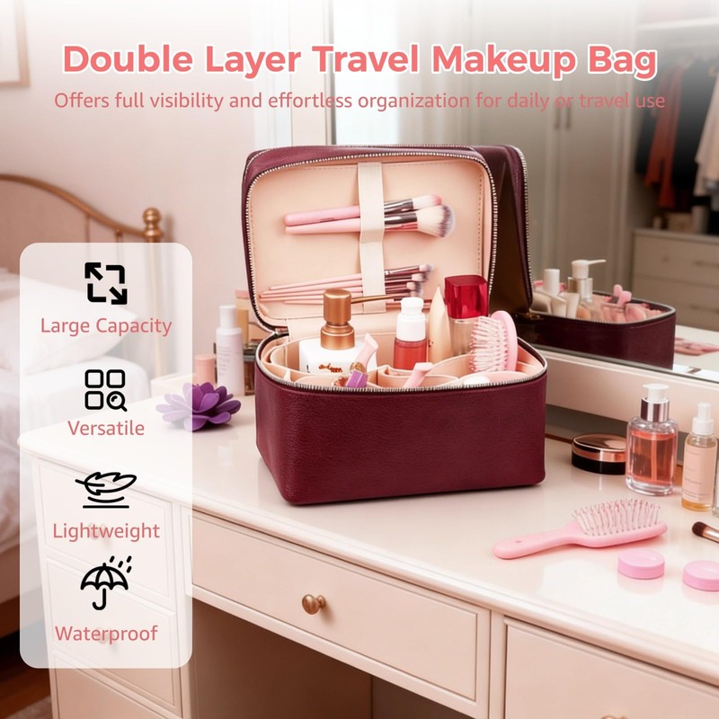 Makeup Vanity Bag for Women - Large Capacity Cosmetic Organizer