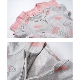 Teach Leanbh Unisex Baby 2 Pack Pajamas Cotton Short Sleeve 2 Way Zipper Printing Soild Romper Jumpsuit Sleep and Play (Ladybird+Green, 18-24 Months)