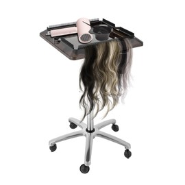 Rolling Salon Tray Cart Height Adjustable 27.6-43.3inch, Salon Tray on Wheels, Hair Salon Wig Holder Removable Hair Extension Tool Tray Trolley Cart for Hairstylist(Silver,15.7 * 15.7inch)