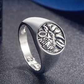 Phoenix Bird Ring for Men, Chicken Rooster Ring, Gold Plated Rings, Vintage Phoenix Signet Rings, Animal Ring Jewelry for Men Boys (Silver, Y)