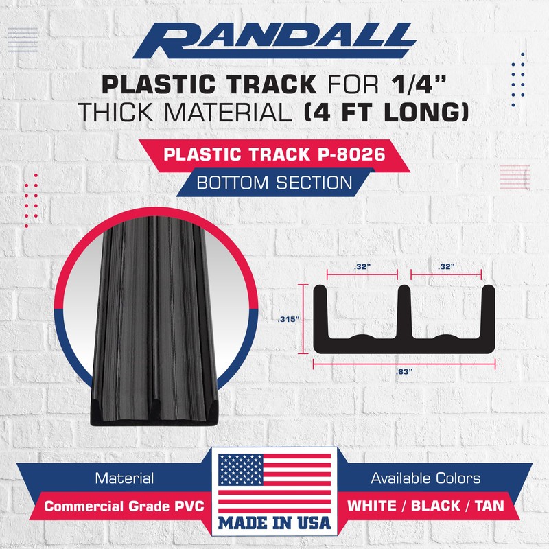 Randall Manufacturing 1/4" Plastic Sliding Door Track (Black, 4 FT