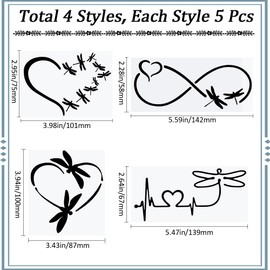 GORGECRAFT 20 Sheets Dragonfly Car Sticker Self Adhesive Heartbeat Car Decal Waterproof Vinyl Window Decal Vinyl Automotive Exterior Decoration Decals for SUV Truck Motorcycle Walls Laptop, Black