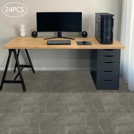 YUNLAIGOTOP Peel and Stick Floor Tile, 24 PCS PVC Self-Adhesive Floor with High-Quality Pvc And Pressure-Sensitive Adhesive, Gray Stone Look Floor Tiles for Kitchen/Living Room/Bedroom(23.62x11.81 in)