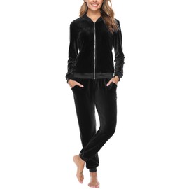 Totatuit Womens Velour Sweatsuits Sets Tracksuit Two Piece Zip Up Velvet Sweatshirts Joggers Sweatpants With Pockets Sport Outfits Sets Loungewear Sets Black XX-Large
