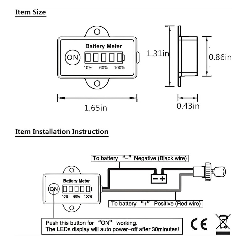 12V 24V 36V 48V Battery Indicator, Waterproof Universal LED Display