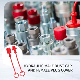 ANHAN 1/2"" ISO7241A Hydraulic Coupling Dust Cap and Plug,Red Rubber Male Dust Cap and Female Plug Covers for Hydraulic Quick Coupler 4set, 0.5 Inch