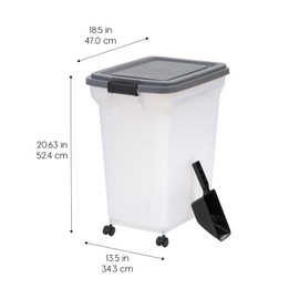IRIS USA Dog Food Storage Container 40 lbs, Attachable Wheels, & Included Scoop, for Dog Cat Birds and other Pets, Food Storage Bin, Keep Fresh, Easy Mobility, BPA Free - Made in the USA, Dark Gray
