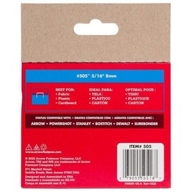 Arrow Fastener 505 1 Pack 5/16in. T50 Heavy Duty Staples, 1,250 Staples Per Pack