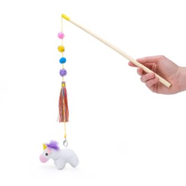 ZippyClaws Unicorn ZippyStick - Interactive Cat Toy Wand for Indoor Cats & Kittens, Cute Kitty Toys for Boredom, Fun Teaser Stick with Feathered Tassles & Plush Dangling Toy