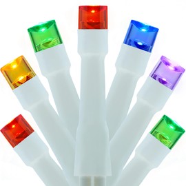 YULETIME 100 ft 300 Count Multicolor LED String Lights with 8 Models Adapter, White Wire Wide Angle 5mm Christmas Lights (Multicolor - White Wire)