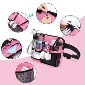 Damero Nurse Vet Pouch Waist Bag with Medical Gear Pockets,Nurse Fanny Organiser Tool Belt for Stethoscopes and Nurse Accessories, Pink