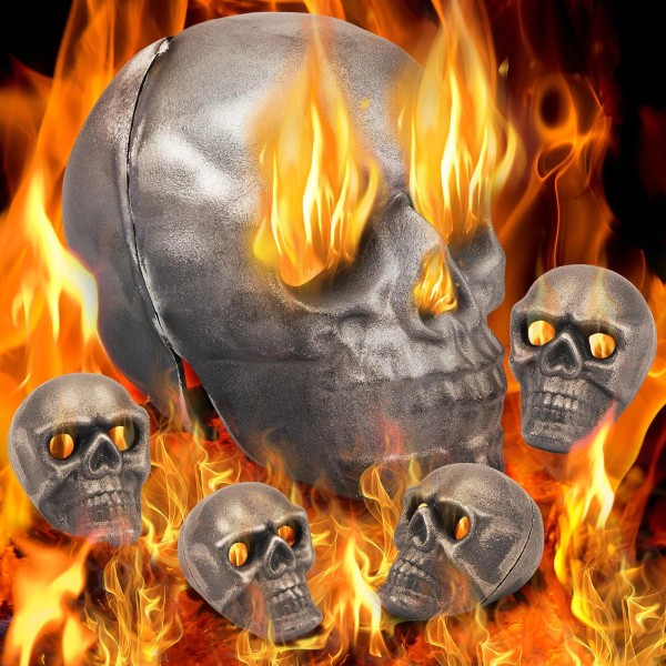 Seenelling 5 Pcs Metal Fire Pit Skulls, Fireproof Fireplace Imitated