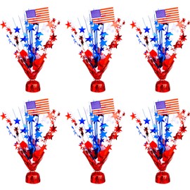 6 Pack 4th of July Table Decorations Metallic Foil Spray Star Burst Patriotic Decoration Red White Blue for Independence Day Labor Day Veteran Day Memorial Day Party Supplies