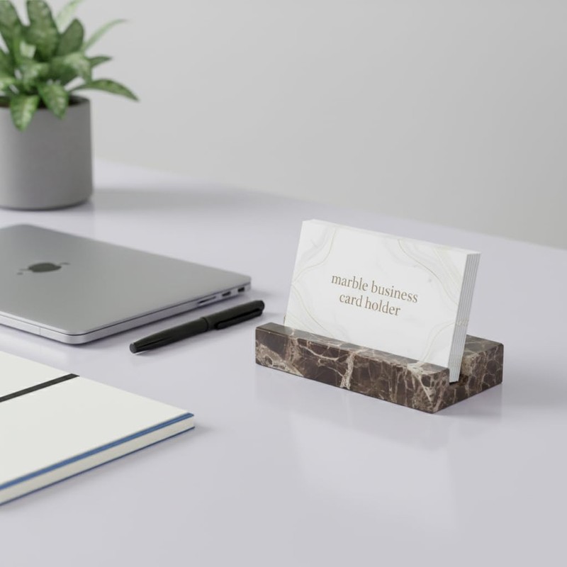 NAVISSORY Marble Business Card Holder for Desk, Brown Card Display