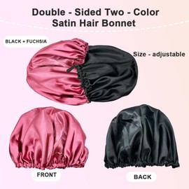 Satin Hair Cap, Large Double-Sided Satin Silk Hood for Sleeping, Adjustable Silk Cap, Hair Protect Hair Cap for Women and Men, red