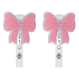 2pcs Pink Bow Badge Reel Retractable, Cute Badge Holder with Alligator Clip Funny ID Badge Reel for Nurse RN LPN CNA Medical Assistant Worker Doctor Office Teacher Student Nursing Accessories