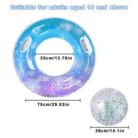 OdiuK Schwimmring Erwachsene Aufblasbare Pailletten Schwimmreifen Mit Griff, Sommer Groß Schwimmenring&Wasserball Dauerhafter Floating Ring, Luftmatratze Ring für Schwimmbad Strand Partys 90CM+40CM