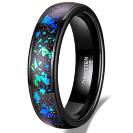 TRUMIUM 4mm 6mm Wedding Rings for Men Women Tungsten Carbide Galaxy Opal and Sandblast Inlay Multi-Colored Mens Wedding Band Beveled Edges Comfort Fit Size 5-13, Tungsten, Opal
